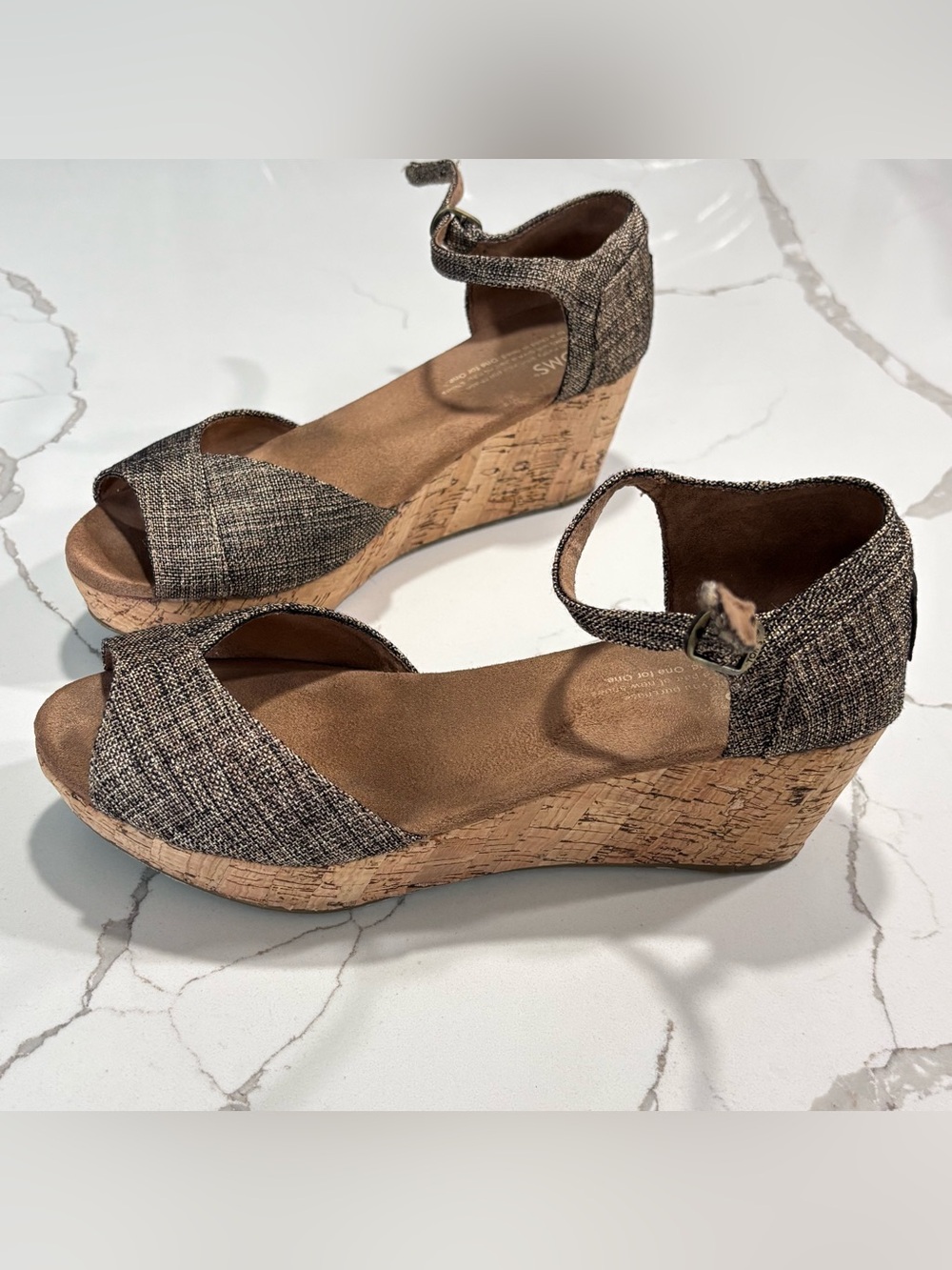 TOMS Metallic Burlap Platform Wedge Sandals Gold Black Tan Women’s 7